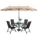 Lark Manor™ Alyah Mix & Match 5-piece Metal Sling PVC-coated polyester Metal Folding Outdoor Dining Set w/ Umbrella | 37 W x 37 D in | Wayfair