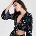American Eagle Outfitters Tops | American Eagle Outfitters Long Sleeve Wrap Crop Top Floral Women’s Xs Black | Color: Black | Size: Xs