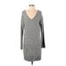 American Eagle Outfitters Casual Dress - Sweater Dress V Neck Long Sleeve: Gray Print Dresses - Women's Size Small
