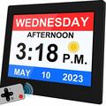 [2023 Newest] 19 Alarms Dementia Clock 8 Inch Large with Remote Control, 5 Levels Auto Dimmable, Non-Abbreviated Date and Day Clock with Calendar for Alzheimers Seniors with Digital Frame Feature