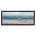 Stupell Industries Sandpipers Birds Cloudy Sky Beach Shore by Sally Swatland - Painting Canvas in Blue/Brown | 13 H x 30 W x 1.5 D in | Wayfair