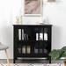 Red Barrel Studio® Sideboard Buffet Locker, Kitchen Locker w/ 2 Glass Doors Wood in Black | 31 H x 32 W x 14 D in | Wayfair