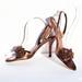 Nine West Shoes | Heels Copper Strappy Leather Sz 7.5 Bead Embellished Nine West | Color: Brown/Gold | Size: 7.5