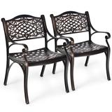 Costway 2-Piece Outdoor Cast Aluminum Chairs with Armrests and Curved Seats-Copper