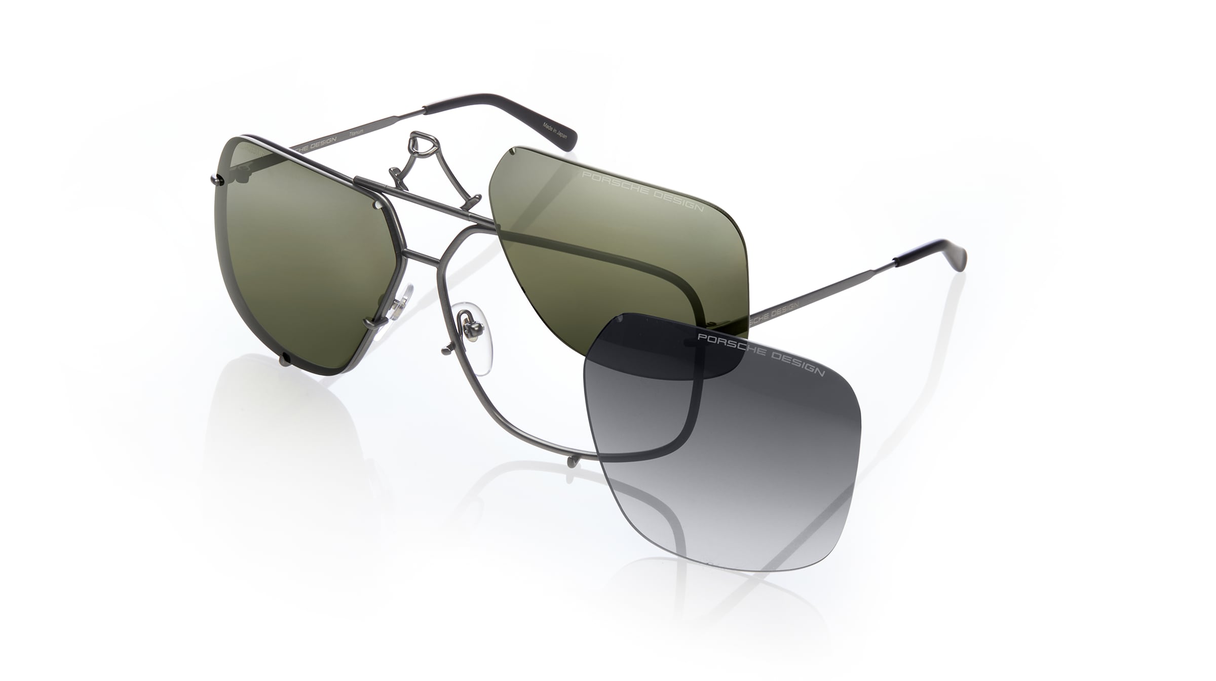 Porsche Design 8928 - mit Wechselgläsern Unisex-Sonnenbrille Vollrand Pilot Metall-Gestell, grau
