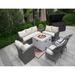 Outdoor Daybed Sofa Set with Fire Pit Table Rattan Garden Furniture by None(Brown Grey Mixing)
