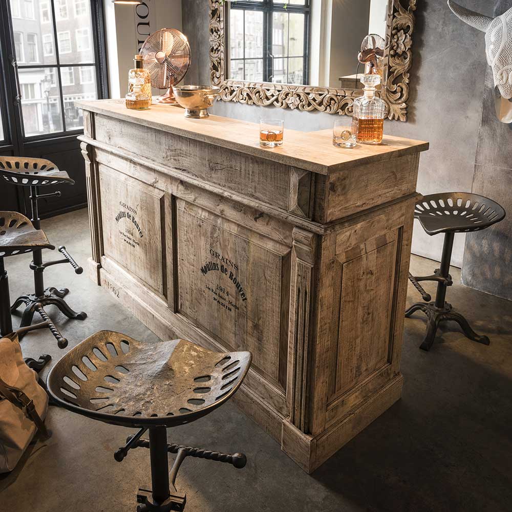 Holz Bartresen in Mangobaum Naturfarben Industry und Loft Stil