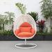 LeisureMod White Wicker Indoor Outdoor Patio Hanging Egg Swing Chair