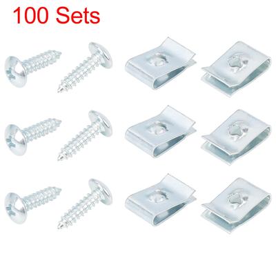 100 Sets 4.2x16mm U Clip Screw Assortment Dash Trim Metal Interior - Silver Tone