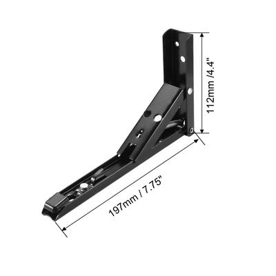 Folding Bracket 8" Shelves Table Desk Wall Mount Support Long Release - Black - 8"/197mm