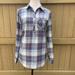 Columbia Tops | Columbia Pfg Blue Popover Long Sleeve Button Front Plaid Top Size Small | Color: Blue/White | Size: S