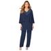 Plus Size Women's Embellished Capelet Pant Set by Roaman's in Navy (Size 28 W)