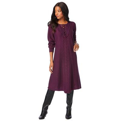 Plus Size Women's Lace Yoke Sweater Dress by Roaman's in Dark Berry (Size 30/32)