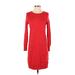 J.Crew Casual Dress - Sweater Dress Crew Neck 3/4 sleeves: Red Solid Dresses - Used - Women's Size X-Small