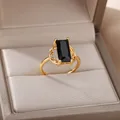 Bagues rectangulaires noires en Zircon pour femmes bague ajustable en acier inoxydable bijoux de