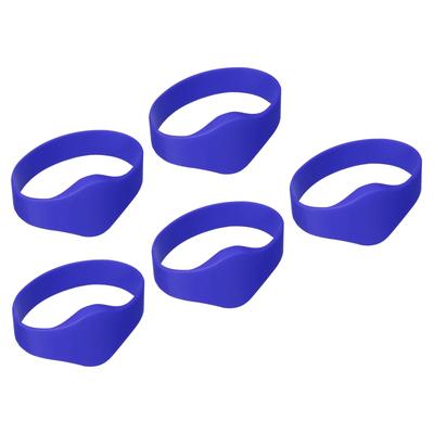 5Pcs RFID Proximity Silicone Wristbands 13.56MHz Read Only Wide Ring Type Blue