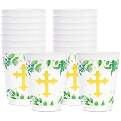 16 oz Plastic Religious Tumbler Cups, Baptism Party Supplies (16 Pack)