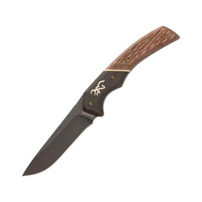 Browning Hunter Fixed Blade Knife - Box 3.5in 440-C Drop Point Wood Handle Split Grain Leather 3220395B