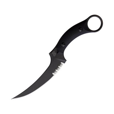 Bastinelli Creations Mako Fixed Blade Serrated Knife 5" black stonewash finish partially serrated Bohle Black grooved G10 handle MAKO FIXED BLADE