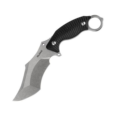 RUIKE F181 Fixed Blade Black Knife 4.5" stonewash finish 14C28N Sandvik stainless bla Black sculpted G10 handle F181-B