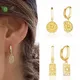 Boucles d'oreilles créoles en argent regardé 925 pour femmes pendentif géométrique rond carré