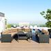 6 Piece Outdoor Wicker Sofa Set, Patio Rattan Dinning Set, Sectional Sofa with Thick Cushions and Pillows, Plywood Table Top