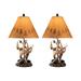 Resin Body Table Lamp with Antler and Pinecone Design, Set of 2, Brown - 24.13 H x 14.13 W x 14.5 L Inches