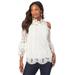 Plus Size Women's Lace Cold-Shoulder Top by Roaman's in Ivory (Size 34 W) Mock Neck 3/4 Sleeve Blouse