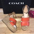 Coach Shoes | Coach Geranium/Light Saddle Leather Wedge Sandal 5.5 | Color: Red/Tan | Size: 5.5