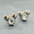 Disney Jewelry | Disney Mickey Mouse Stud Earrings Silver Tone Clear Crystal Rhinestone | Color: Silver | Size: Os