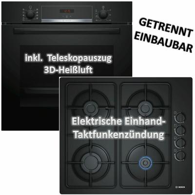 Herdset Bosch Backofen mit Gaskochfeld autark 60 cm Teleskopauszug 3D Heißluft