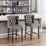 Rosdorf Park Upholstered Counter Height Bar Stools w/ Nailhead-Trim & Tufted Back, Legs, Set Of 2, Beige /Velvet in Gray | Wayfair