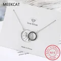 Collier pendentif feuilles rondes en argent regardé 925 pour femme pierre précieuse spinelle noire