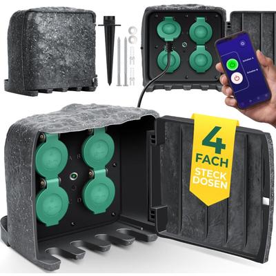 Kesser - Gartensteckdose Steinoptik mit 4 Steckplätzen - mit WiFi Funktion Steuerung per App Image