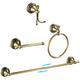 Leyden Antique Brass Bathroom Accessories, Brushed Brass Towel Bar Set Towel Holder Hand Towel Ring Toilet Paper Holder Wall Coat Hooks Wall Mounted 4 Piece Wave Pattern Base