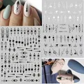 Autocollants 3D pour Ongles Noir et Blanc Dessins Géométriques Décalcomanies Décoration pour