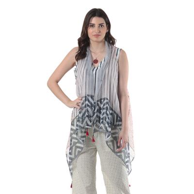 Mumbai Joy,'Block Printed Cotton Silk Blend Vest'