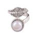 Forest Unity,'Handmade 925 Sterling Silver Cultured Pearl Leaf Wrap Ring'