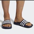 Adidas Shoes | Adidas Brand 3 Stripes Navy Blue White Slide Mens Adidas Sandals Nwt | Color: Blue/White | Size: 12