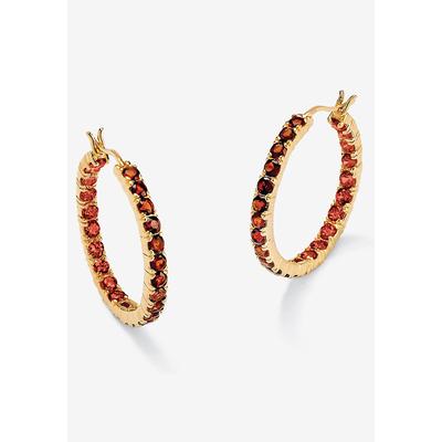 Women's Gold Over Sterling Silver Hoop Earrings (30Mm) Garnet (6 1/4 Cttw) Jewelry by PalmBeach Jewelry in Garnet