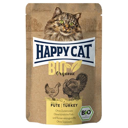 Sparpaket: 24x85g Happy Cat Bio Pouch Bio-Huhn & Bio-Pute Katzenfutter nass