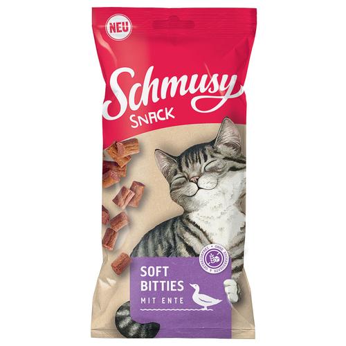 16x60g Schmusy Snack Soft Bitties mit Ente Katzensnacks