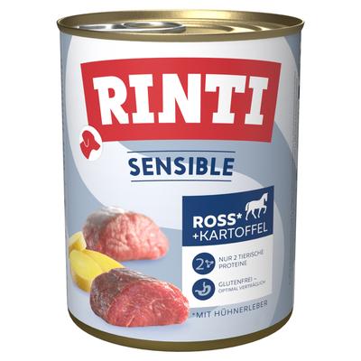 Sparpaket: 24x800g RINTI Sensible Ross, Hühnerleber & Kartoffel Hundefutter nass