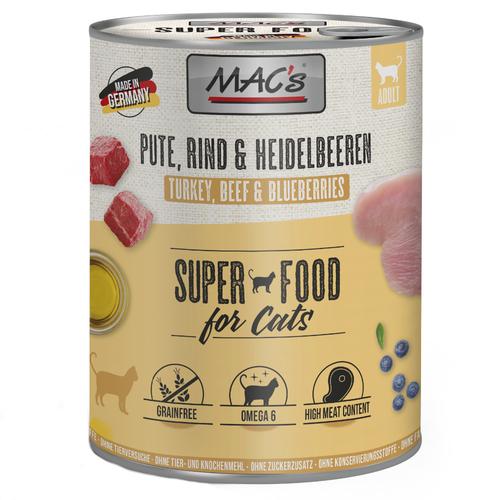 Sparpaket: 24x800g MAC's Cat Pute, Rind & Heidelbeeren Katzenfutter nass