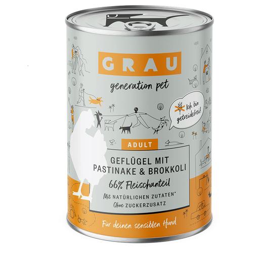 6x 400g GRAU Hundefutter Geflügel mit Pastinake/Brokkoli Hundefutter nass
