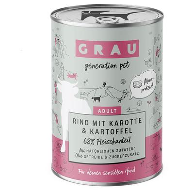 24x 400g GRAU Hundefutter Rind mit Karotte & Kartoffel Hundefutter nass