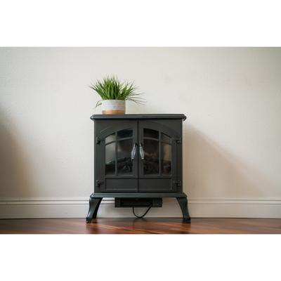 XBrand 24.7"H Black Freestanding Portable High/Low Heat Wired Fire Stove w/ Manual Control, Bulb Flame Effect