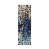 Shahbanu Rugs Denim Blue Mosaic Design Wool and Silk with Mix of Gold, Hand Knotted Runner Oriental Rug (2'6" x 8'0")