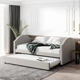 Full Size Upholstered Daybed with Twin Size Trundle, Wood Slat Support