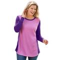 Plus Size Women's Colorblock Scoopneck Thermal Sweatshirt by Woman Within in Pretty Orchid Radiant Purple (Size L)
